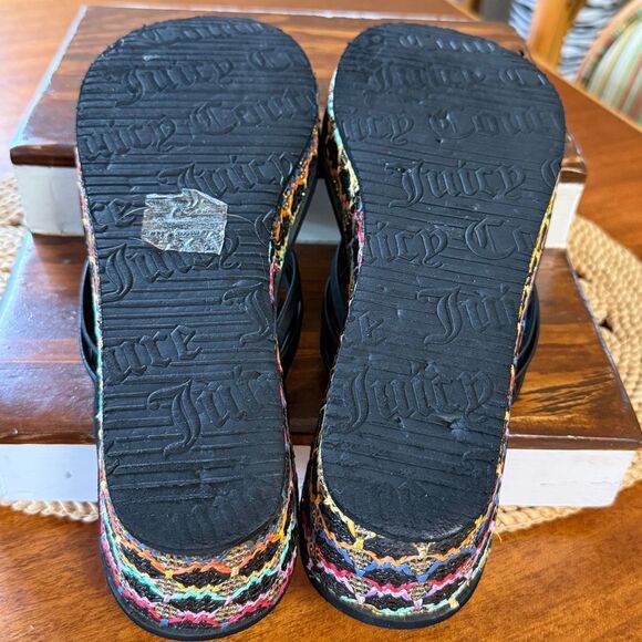 Juicy Couture Platform Black and Colorful Wedge Flip Flop Thong Sandals Size 9 - Picture 8 of 10